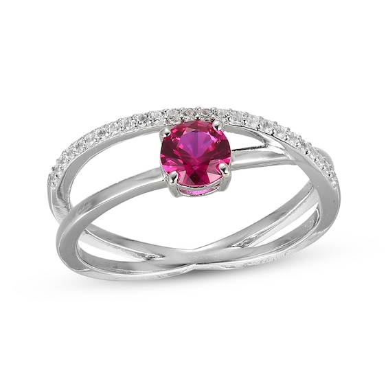 Lab-Created Ruby & White Lab-Created Sapphire Crossover Ring Sterling Silver