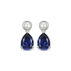 Thumbnail Image 1 of Pear-Shaped Blue Lab-Created Sapphire & Cultured Pearl Drop Earrings Sterling Silver