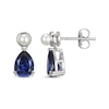 Thumbnail Image 2 of Pear-Shaped Blue Lab-Created Sapphire & Cultured Pearl Drop Earrings Sterling Silver