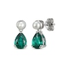 Thumbnail Image 0 of Pear-Shaped Lab-Created Emerald & Cultured Pearl Drop Earrings Sterling Silver