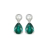 Thumbnail Image 1 of Pear-Shaped Lab-Created Emerald & Cultured Pearl Drop Earrings Sterling Silver