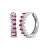 Thumbnail Image 1 of Baguette-Cut Lab-Created Ruby & White Lab-Created Sapphire Stagger Hoop Earrings Sterling Silver