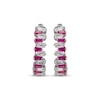 Thumbnail Image 2 of Baguette-Cut Lab-Created Ruby & White Lab-Created Sapphire Stagger Hoop Earrings Sterling Silver