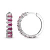 Thumbnail Image 3 of Baguette-Cut Lab-Created Ruby & White Lab-Created Sapphire Stagger Hoop Earrings Sterling Silver