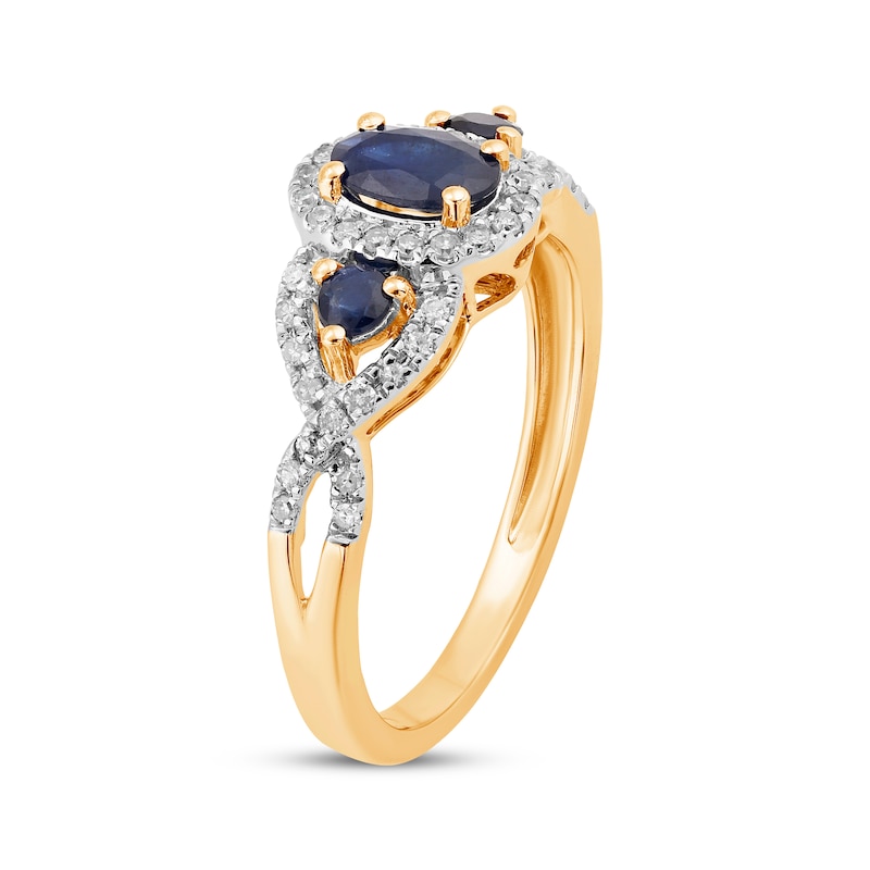 Main Image 2 of Oval-Cut Blue Sapphire & Diamond Three-Stone Ring 1/6 ct tw 10K Yellow Gold