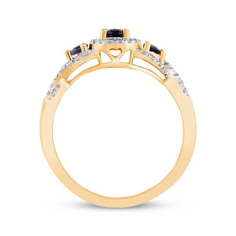 Main Image 3 of Oval-Cut Blue Sapphire & Diamond Three-Stone Ring 1/6 ct tw 10K Yellow Gold