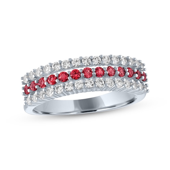 Lab-Created Ruby & White Lab-Created Sapphire Three-Row Ring Sterling Silver