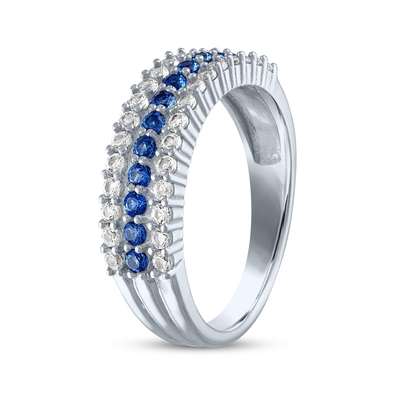 Main Image 2 of Blue & White Lab-Created Sapphire Three-Row Ring Sterling Silver