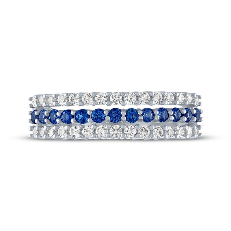 Main Image 3 of Blue & White Lab-Created Sapphire Three-Row Ring Sterling Silver