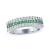 Thumbnail Image 1 of Lab-Created Emerald & White Lab-Created Sapphire Three-Row Ring Sterling Silver