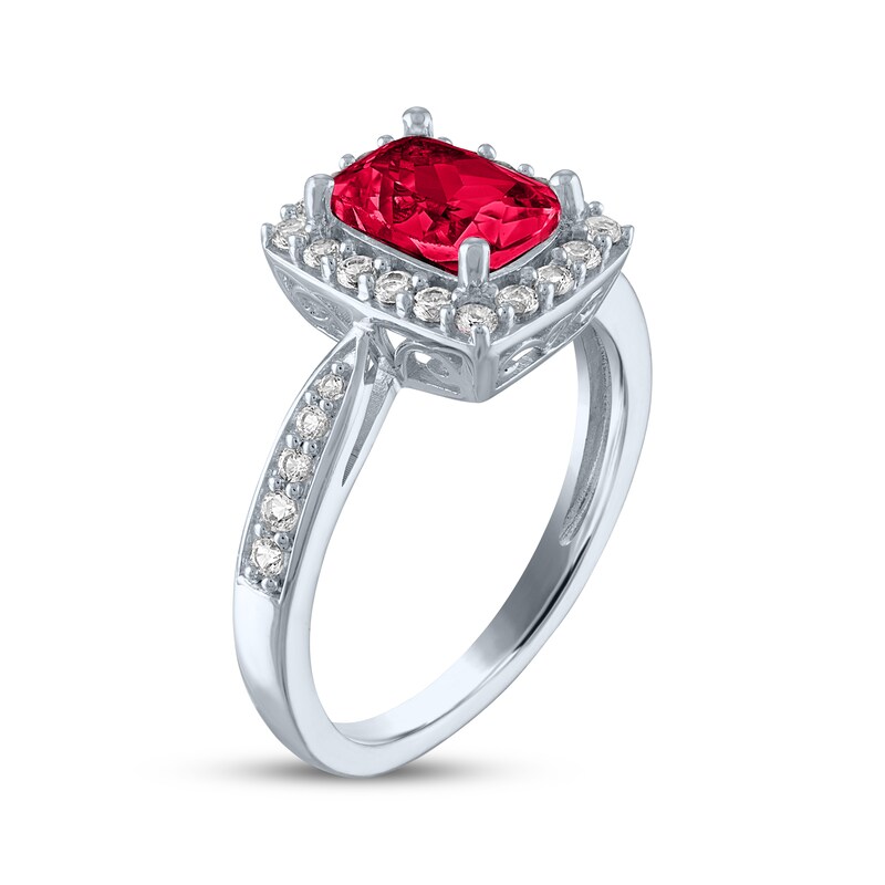 Main Image 2 of Cushion-Cut Lab-Created Ruby & White Lab-Created Sapphire Ring Sterling Silver