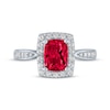 Thumbnail Image 3 of Cushion-Cut Lab-Created Ruby & White Lab-Created Sapphire Ring Sterling Silver