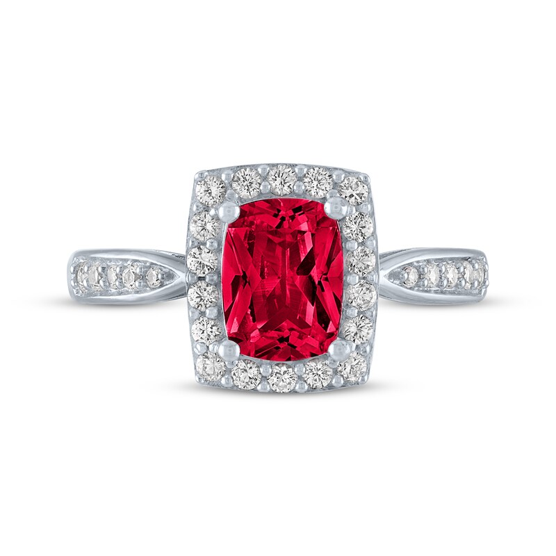 Main Image 3 of Cushion-Cut Lab-Created Ruby & White Lab-Created Sapphire Ring Sterling Silver