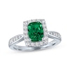 Thumbnail Image 1 of Cushion-Cut Lab-Created Emerald & White Lab-Created Sapphire Ring Sterling Silver