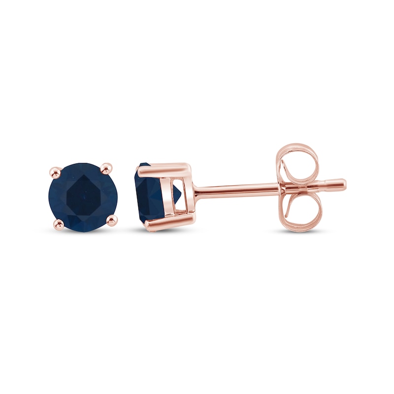 Main Image 1 of Blue Lab-Created Sapphire Solitaire Stud Earrings 10K Rose Gold