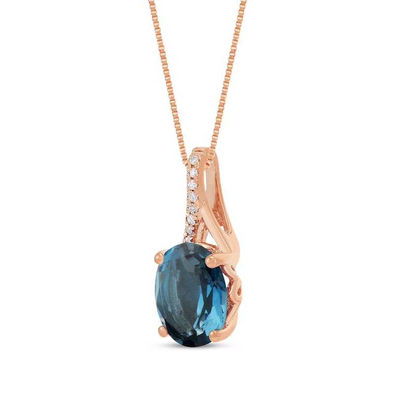 Main Image 2 of Oval-Cut Lab-Created Emerald & Diamond Accent Necklace 10K Rose Gold 18"