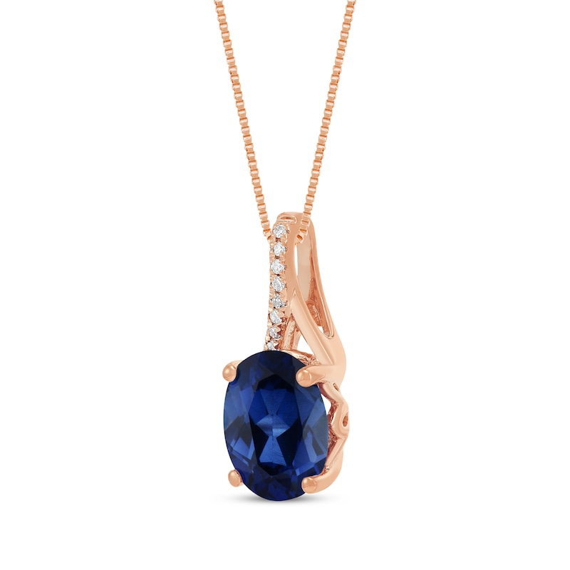Main Image 2 of Oval-Cut Blue Lab-Created Sapphire & Diamond Accent Necklace 10K Rose Gold 18"
