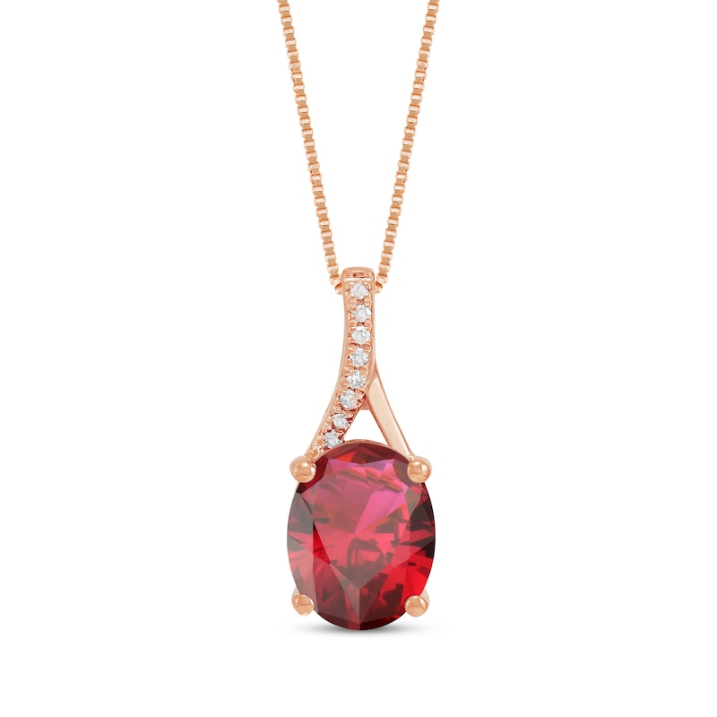 Main Image 1 of Oval-Cut Lab-Created Ruby & Diamond Accent Necklace 10K Rose Gold 18"