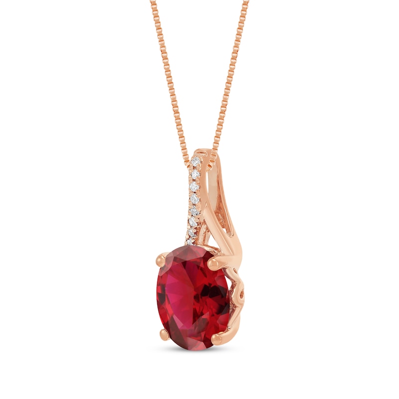 Main Image 2 of Oval-Cut Lab-Created Ruby & Diamond Accent Necklace 10K Rose Gold 18"