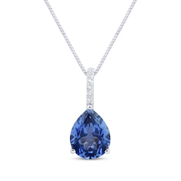 Pear-Shaped Blue Lab-Created Sapphire & Diamond Accent Necklace 10K White Gold 18"