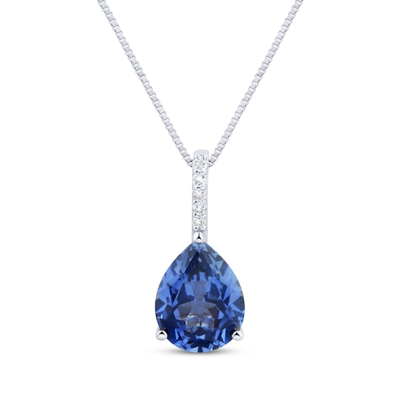 Pear-Shaped Blue Lab-Created Sapphire & Diamond Accent Necklace 10K White Gold 18"