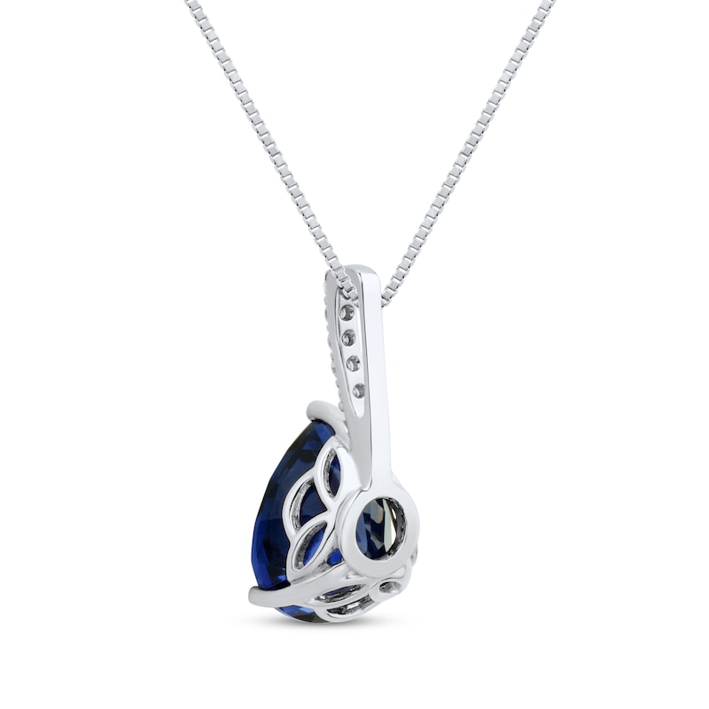 Main Image 3 of Pear-Shaped Blue Lab-Created Sapphire & Diamond Accent Necklace 10K White Gold 18"