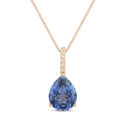 Pear-Shaped Blue Lab-Created Sapphire & Diamond Accent Necklace 10K Rose Gold 18"