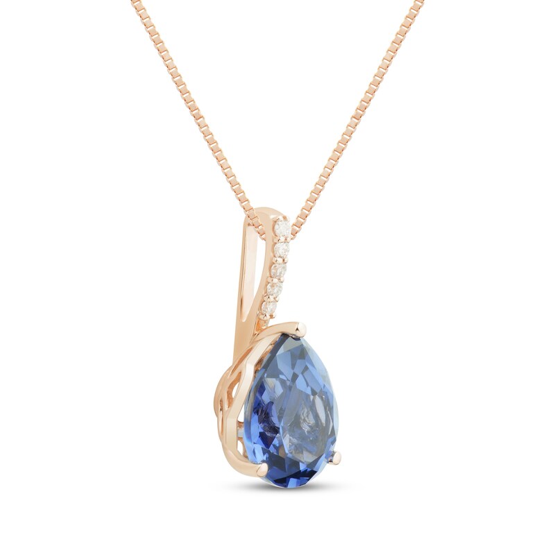 Main Image 2 of Pear-Shaped Blue Lab-Created Sapphire & Diamond Accent Necklace 10K Rose Gold 18"