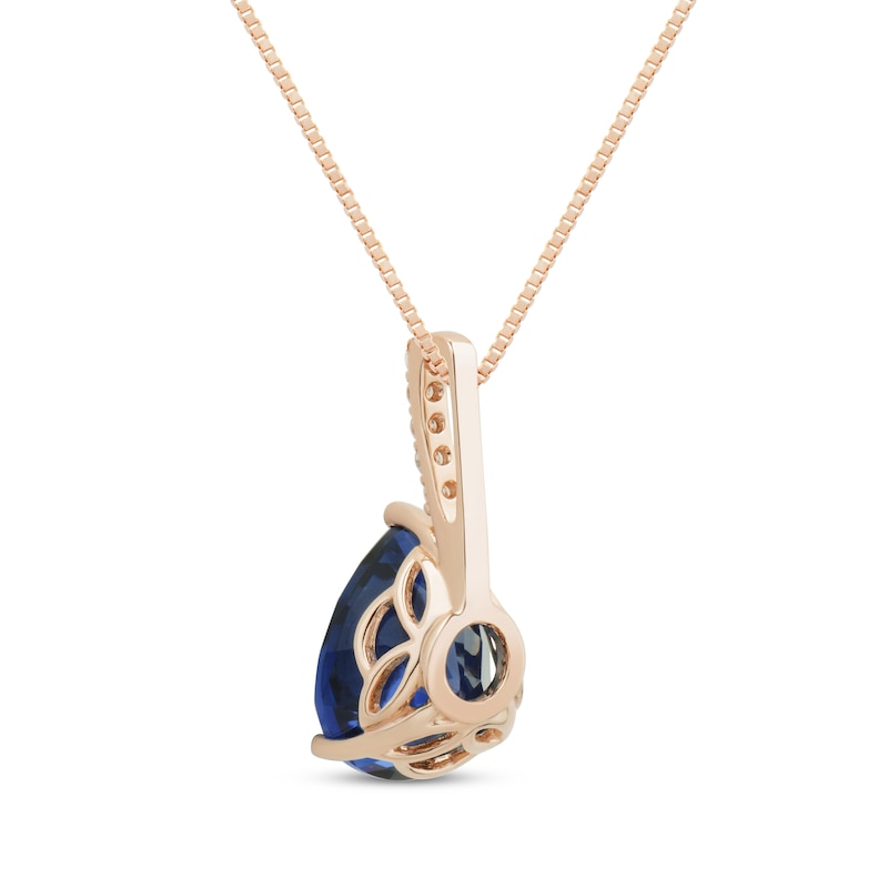 Main Image 3 of Pear-Shaped Blue Lab-Created Sapphire & Diamond Accent Necklace 10K Rose Gold 18"
