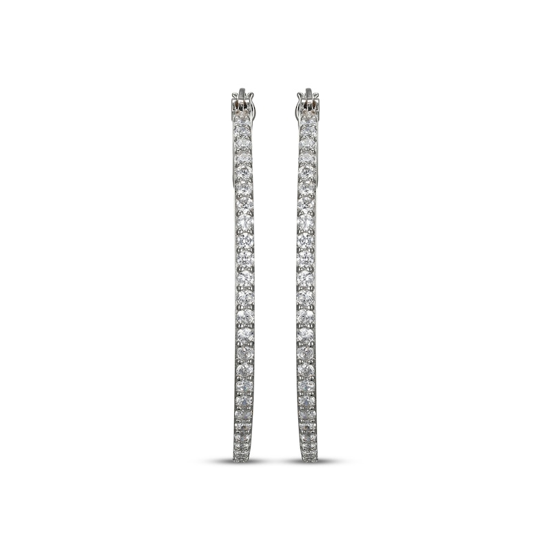 Main Image 2 of Round-Cut White Lab-Created Sapphire Hoop Earrings Sterling Silver