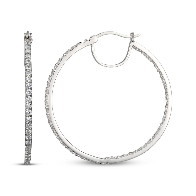 Main Image 3 of Round-Cut White Lab-Created Sapphire Hoop Earrings Sterling Silver
