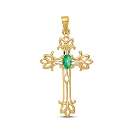 Oval-Cut Emerald Cross Charm 14K Yellow Gold