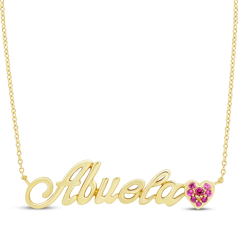 Main Image 1 of Lab-Created Ruby "Abuela" Heart Necklace 10K Yellow Gold 17.25"