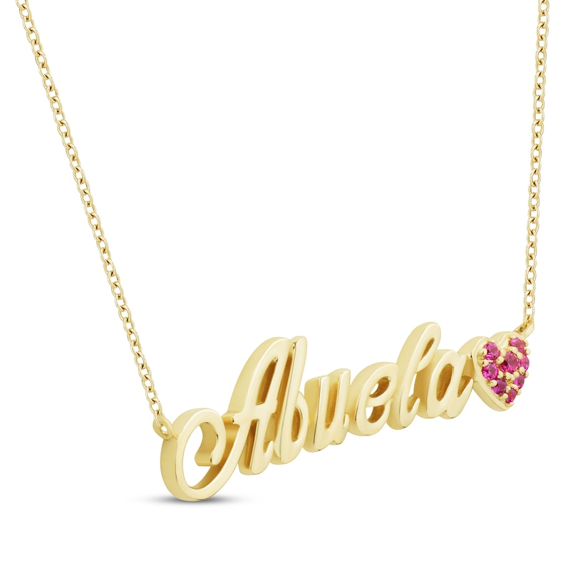 Main Image 2 of Lab-Created Ruby "Abuela" Heart Necklace 10K Yellow Gold 17.25"