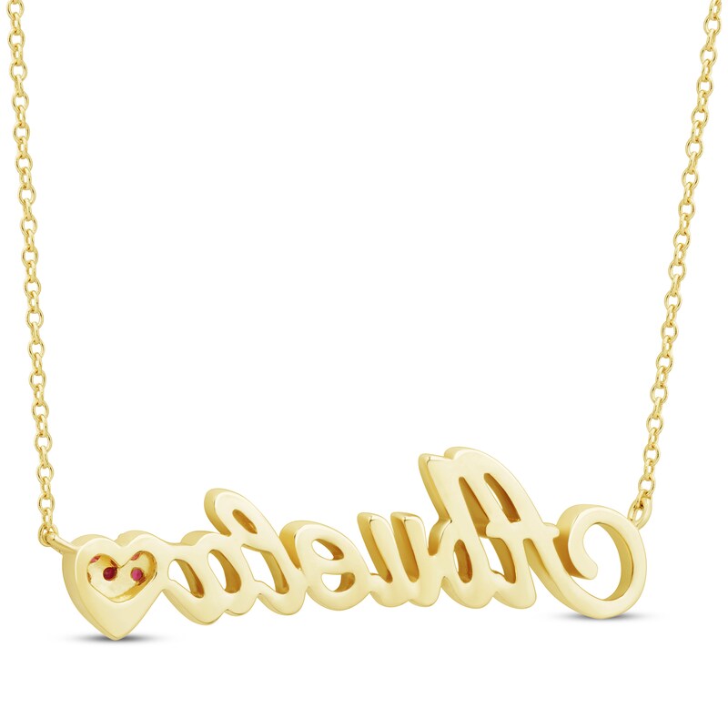 Main Image 3 of Lab-Created Ruby "Abuela" Heart Necklace 10K Yellow Gold 17.25"