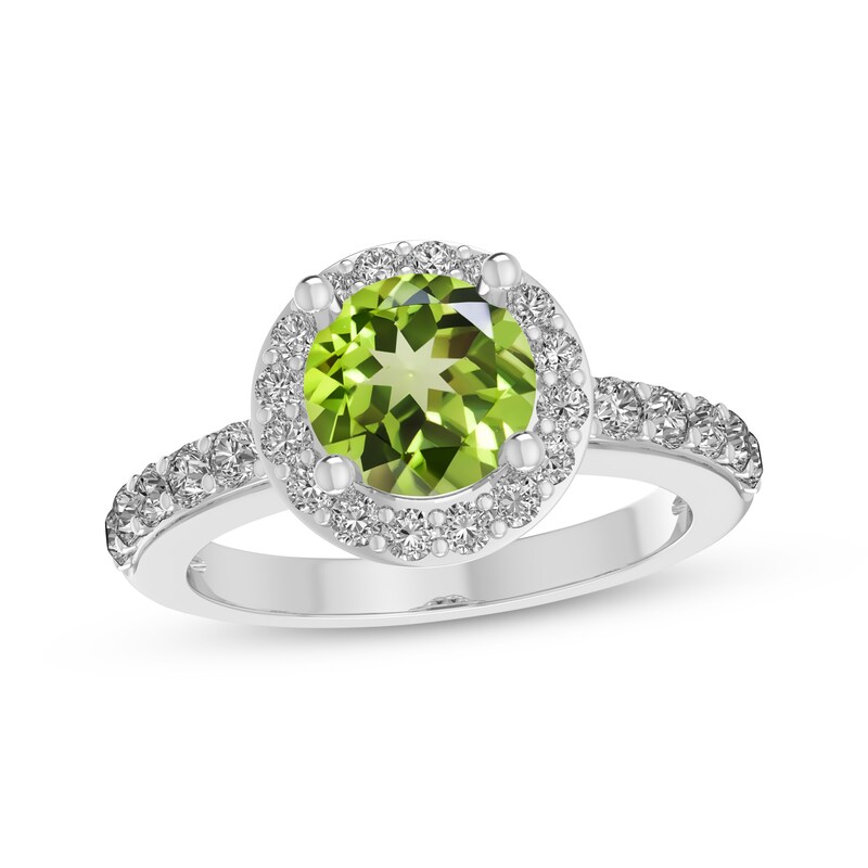 Main Image 1 of Peridot & White Lab-Created Sapphire Halo Ring Sterling Silver