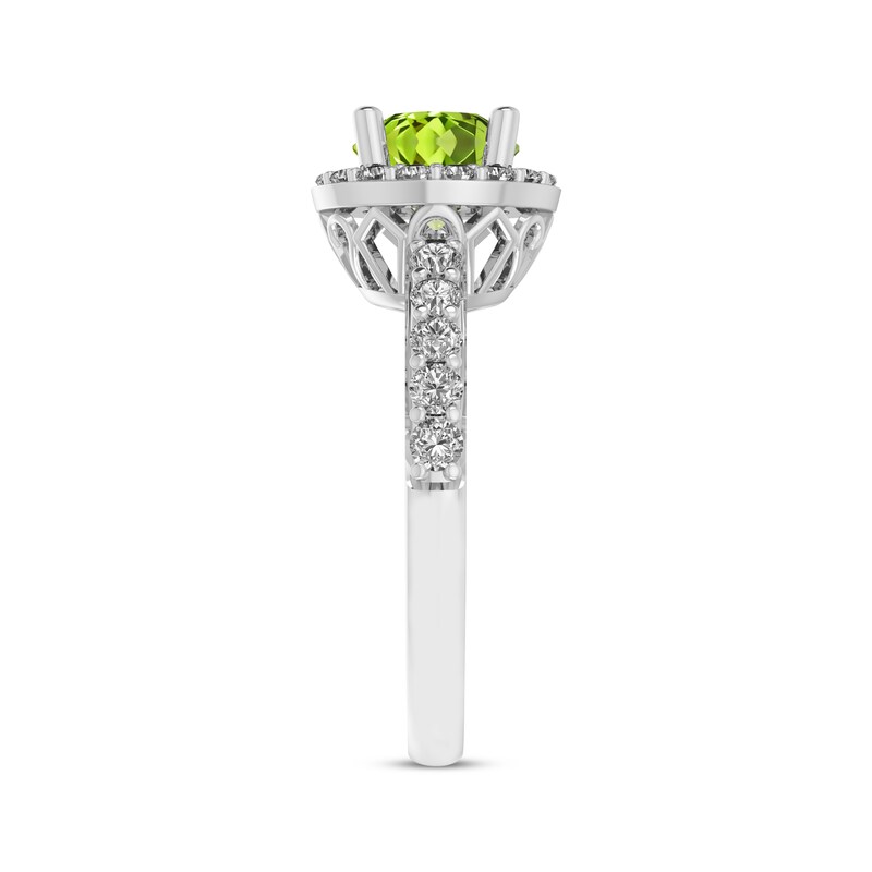 Main Image 2 of Peridot & White Lab-Created Sapphire Halo Ring Sterling Silver