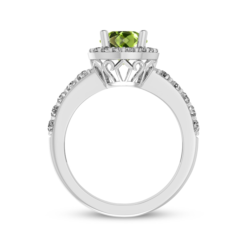 Main Image 3 of Peridot & White Lab-Created Sapphire Halo Ring Sterling Silver