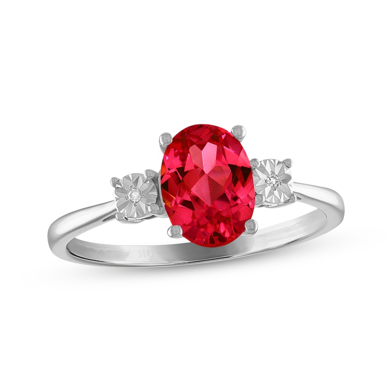 Main Image 1 of Oval-Cut Lab-Created Ruby & Diamond Accent Ring 10K White Gold