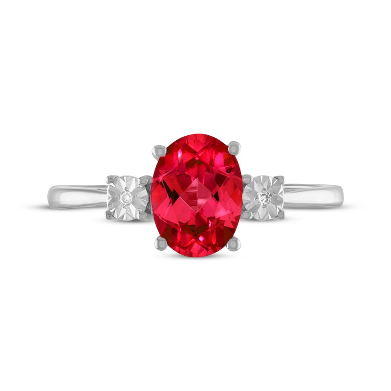 Main Image 3 of Oval-Cut Lab-Created Ruby & Diamond Accent Ring 10K White Gold