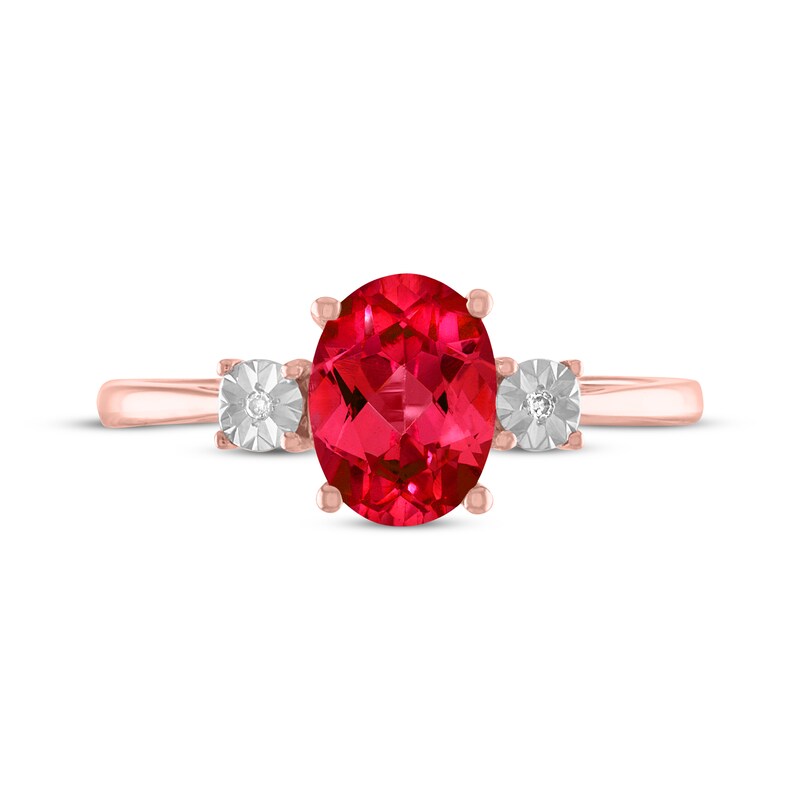 Main Image 3 of Oval-Cut Lab-Created Ruby & Diamond Accent Ring 10K Rose Gold