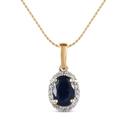 Oval-Cut Blue Sapphire & Diamond Necklace 1/10 ct tw 10K Yellow Gold 18&quot;