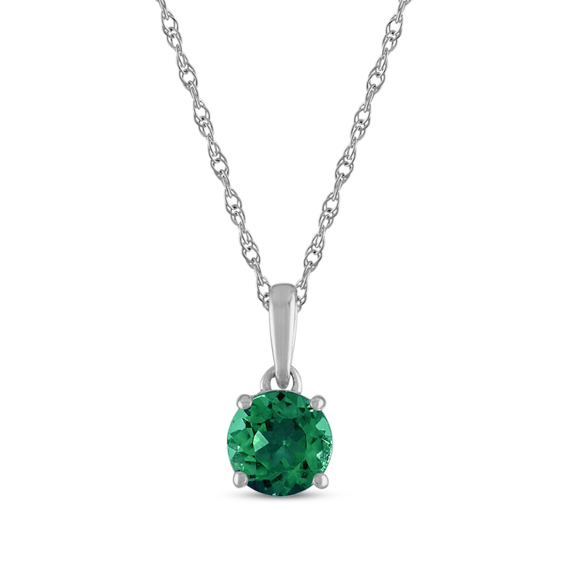 Main Image 1 of Lab-Created Emerald Solitaire Necklace 10K White Gold 18"