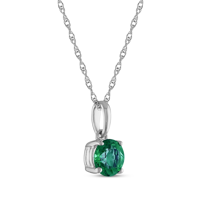 Main Image 2 of Lab-Created Emerald Solitaire Necklace 10K White Gold 18"