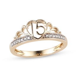 White Lab-Created Sapphire Quinceañera Heart Ring 14K Yellow Gold