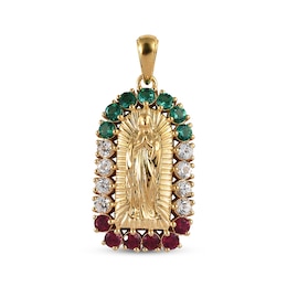 Lab-Created Ruby, Lab-Created Emerald & White Lab-Created Sapphire Mary Charm 10K Yellow Gold