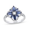 Thumbnail Image 1 of Marquise-Cut Blue Lab-Created Sapphire & Diamond Arabesque Flower Ring 1/5 ct tw 10K White Gold