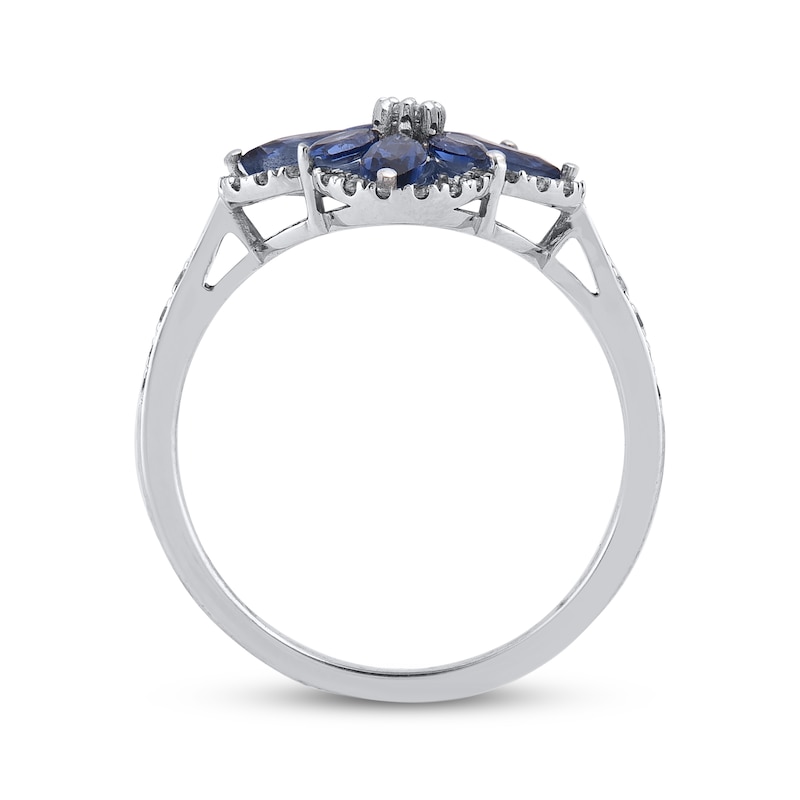 Main Image 3 of Marquise-Cut Blue Lab-Created Sapphire & Diamond Arabesque Flower Ring 1/5 ct tw 10K White Gold