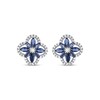 Thumbnail Image 2 of Marquise-Cut Blue Lab-Created Sapphire & Diamond Arabesque Flower Stud Earrings 1/5 ct tw 10K White Gold