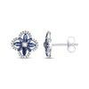 Thumbnail Image 3 of Marquise-Cut Blue Lab-Created Sapphire & Diamond Arabesque Flower Stud Earrings 1/5 ct tw 10K White Gold